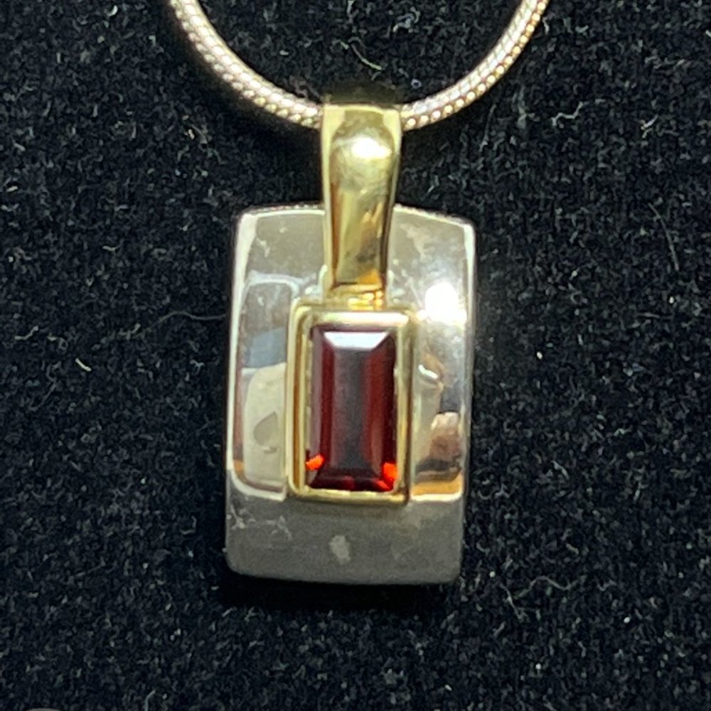 Sterling Silver Snake Chain Necklace W/Gold Tone & Sterling Pendant (4248) - Picture 3 of 7